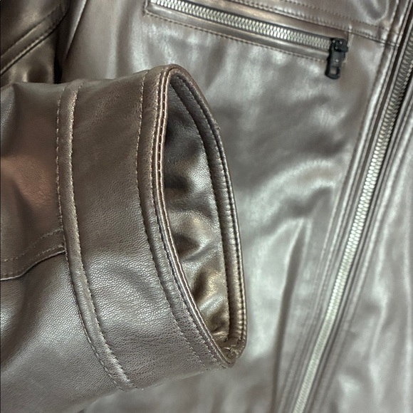 Calvin Klein Dark Brown Faux Leather Moto Jacket - Picture 5 of 16